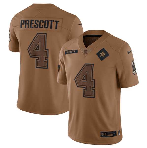 Men%27s Dallas Cowboys #4 Dak Prescott 2023 Brown Salute To Service Limited Football Stitched Jersey Dyin->cleveland browns->NFL Jersey